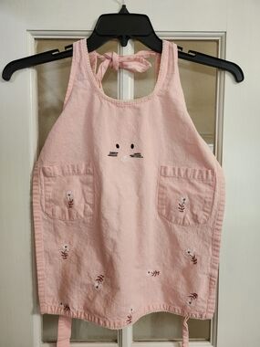 Sur La Table Kids Bunny Apron Pink Embroidered Floral Easter Cotton